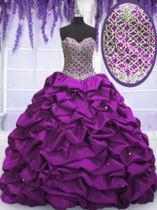 New Arrival Purple Sweetheart Lace Up Beading and Sequins and Pick Ups Ball Gown Prom Dress Sleeveless
