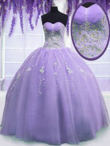 Ball Gowns Vestidos de Quinceanera Lavender Sweetheart Organza Sleeveless Floor Length Zipper