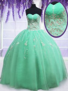 Sweetheart Sleeveless Organza Quince Ball Gowns Beading and Embroidery Zipper