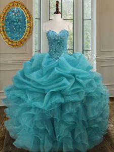Fashion Organza Sleeveless Floor Length Quinceanera Dresses and Beading and Ruffles
