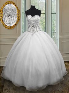 Floor Length Ball Gowns Sleeveless White Quinceanera Dress Lace Up