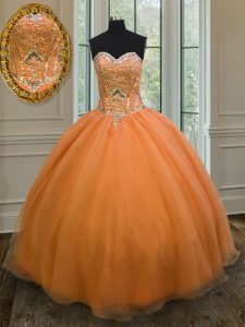 Fabulous Orange Sweetheart Neckline Beading Damas Dress Sleeveless Lace Up