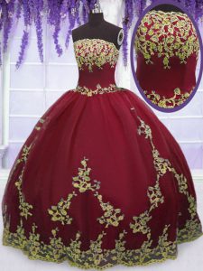 Glamorous Red Sleeveless Appliques Floor Length Quinceanera Dress