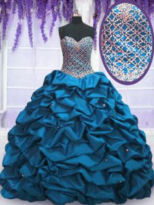 Blue Quinceanera Gowns Military Ball and Sweet 16 and Quinceanera and For with Beading and Sequins and Pick Ups Sweetheart Sleeveless Lace Up