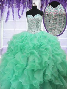 Sequins Floor Length Ball Gowns Sleeveless Apple Green Quinceanera Gown Lace Up
