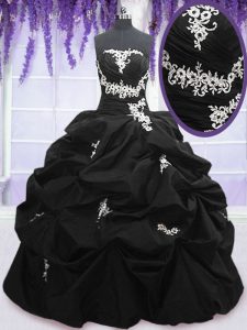 Black Taffeta Lace Up Sweet 16 Dresses Sleeveless Floor Length Appliques and Pick Ups