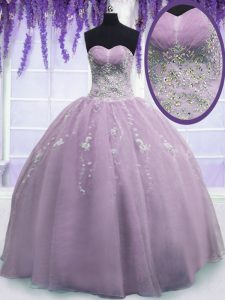 Free and Easy Lilac Quinceanera Dresses Military Ball and Sweet 16 and Quinceanera and For with Beading Sweetheart Sleeveless Zipper