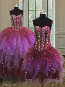 Customized Three Piece Multi-color Sleeveless Tulle Lace Up Vestidos de Quinceanera for Military Ball and Sweet 16 and Quinceanera