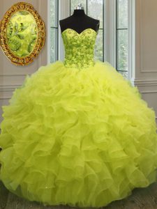 Amazing Yellow Sleeveless Beading and Ruffles Floor Length 15 Quinceanera Dress