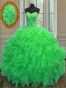 Graceful Green Sleeveless Beading and Ruffles Floor Length Quinceanera Gown