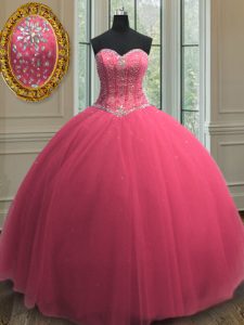 Tulle Sleeveless Floor Length Quinceanera Gown and Beading and Sequins