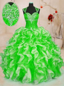 Elegant Organza Lace Up Sweet 16 Dresses Sleeveless Floor Length Beading and Ruffles