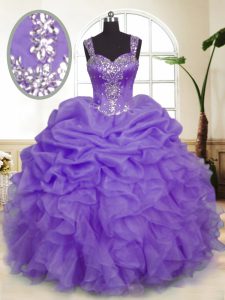 Smart Pick Ups Lavender Sleeveless Organza Zipper Quince Ball Gowns for Military Ball and Sweet 16 and Quinceanera
