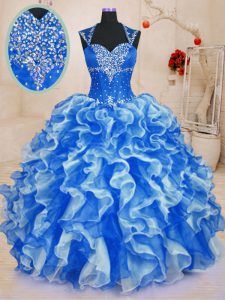Eye-catching Ball Gowns Ball Gown Prom Dress Royal Blue Sweetheart Organza Sleeveless Floor Length Lace Up