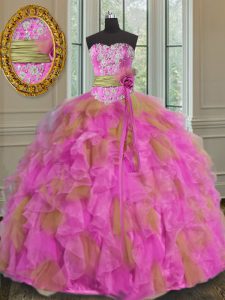 Admirable Sweetheart Sleeveless Lace Up Quince Ball Gowns Multi-color Organza