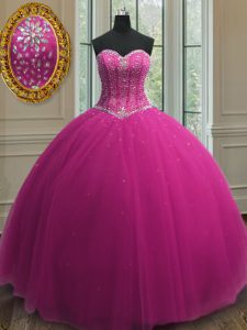 Fabulous Fuchsia Lace Up Quinceanera Dress Beading and Sequins Sleeveless Floor Length