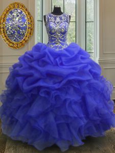 Floor Length Royal Blue Quinceanera Dress Scoop Sleeveless Lace Up