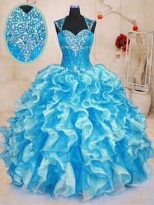 Custom Designed Sweetheart Sleeveless Organza Quinceanera Gown Beading and Ruffles Lace Up