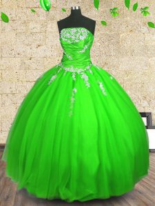 Best Floor Length Lace Up Ball Gown Prom Dress for Military Ball and Sweet 16 and Quinceanera with Appliques