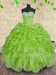 Organza Lace Up Sweetheart Sleeveless Floor Length Quinceanera Dresses Beading and Appliques and Ruffles and Ruching