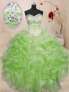 Beading and Ruffles Quinceanera Dress Lace Up Sleeveless Floor Length