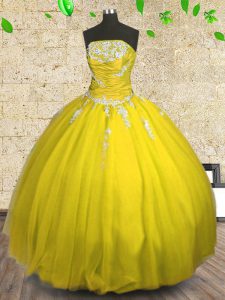Wonderful Sleeveless Appliques and Ruching Lace Up Quinceanera Gowns