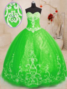Excellent Sweetheart Sleeveless Quinceanera Dresses Floor Length Beading and Appliques Tulle