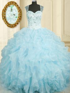 Vintage Sleeveless Beading and Ruffles Lace Up Quinceanera Gown