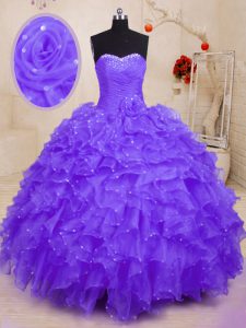 Romantic Sleeveless Lace Up Floor Length Beading and Ruffles and Hand Made Flower Quinceanera Dress
