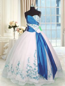 Blue And White Sleeveless Embroidery and Sashes ribbons Floor Length 15th Birthday Dress