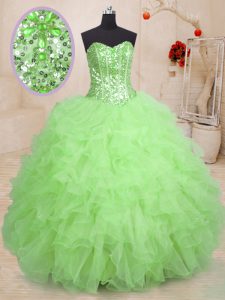 Quince Ball Gowns Military Ball and Sweet 16 and Quinceanera and For with Beading and Ruffles Sweetheart Sleeveless Lace Up