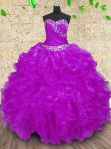 Halter Top Purple Sleeveless Organza Lace Up Vestidos de Quinceanera for Military Ball and Sweet 16 and Quinceanera