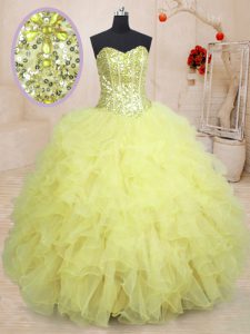 Cheap Sweetheart Sleeveless Organza Quinceanera Gowns Beading and Ruffles Lace Up