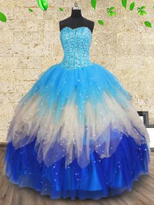 Decent Sleeveless Tulle Floor Length Lace Up Quinceanera Gown in Multi-color with Beading and Ruffles and Ruffled Layers