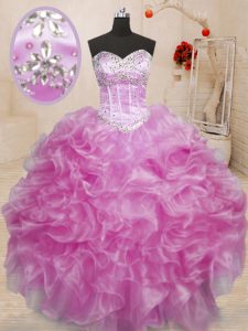 Ball Gowns 15th Birthday Dress Lilac Sweetheart Organza Sleeveless Floor Length Lace Up