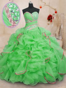 Sleeveless Brush Train Lace Up With Train Beading and Ruffles Vestidos de Quinceanera