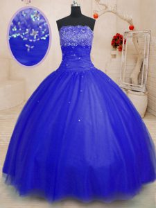 High Class Royal Blue Sleeveless Tulle Lace Up 15 Quinceanera Dress for Military Ball and Sweet 16 and Quinceanera