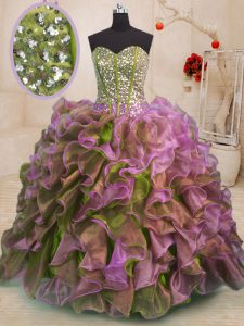 Custom Designed Multi-color Sleeveless Organza Side Zipper Ball Gown Prom Dress for Military Ball and Sweet 16 and Quinceanera