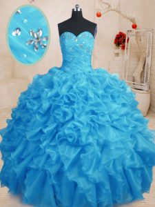 Baby Blue Lace Up Sweetheart Beading and Ruffles Vestidos de Quinceanera Organza Sleeveless