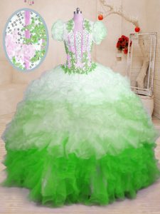 Sophisticated Organza Sleeveless With Train Sweet 16 Dresses Brush Train and Beading and Appliques and Ruffles