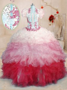 New Style Organza Sleeveless With Train 15 Quinceanera Dress Brush Train and Beading and Appliques and Ruffles