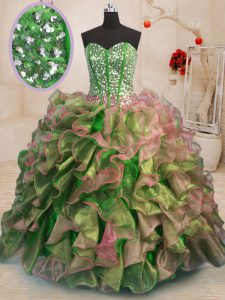 Custom Made Ball Gowns Sweet 16 Dress Multi-color Sweetheart Organza Sleeveless Floor Length Lace Up