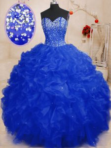 Organza Sleeveless Floor Length Sweet 16 Dresses and Beading and Ruffles