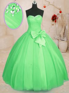 Fabulous Sweetheart Sleeveless Tulle 15th Birthday Dress Beading and Bowknot Lace Up