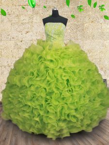 Glorious Ball Gowns Quinceanera Gowns Yellow Green Strapless Organza Sleeveless Floor Length Lace Up