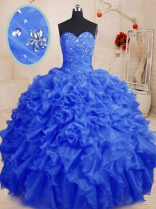 Ball Gowns Quinceanera Dress Royal Blue Sweetheart Organza Sleeveless Floor Length Lace Up