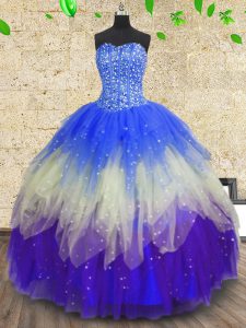 Amazing Sleeveless Floor Length Beading and Sequins Zipper Quinceanera Gown with Multi-color