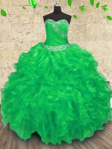 Sleeveless Beading and Appliques and Ruffles and Ruching Lace Up 15th Birthday Dress