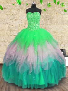 Sleeveless Lace Up Floor Length Beading and Ruffles and Sequins Sweet 16 Quinceanera Dress