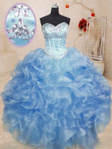 Sumptuous Light Blue Sweet 16 Dresses Military Ball and Sweet 16 and Quinceanera and For with Beading and Ruffles Sweetheart Sleeveless Lace Up